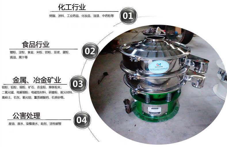 面粉振動篩粉機適用于化工，食品，金屬、冶金，公害處理等行業(yè)